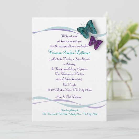 Invitation Bat mitzvah papillon (Debout devant)