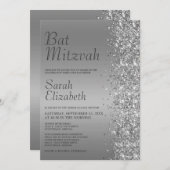 Invitation Bat mitzvah Parties scintillant argent (Devant / Derrière)