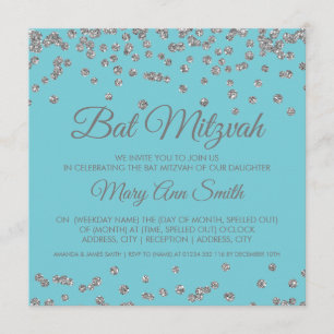 Invitation Bat mitzvah Parties scintillant Argent Confetti Ro