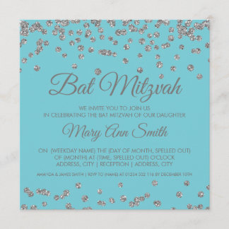 Invitation Bat mitzvah Parties scintillant Argent Confetti Ro