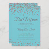 Invitation Bat mitzvah Parties scintillant Argent Confetti Ro (Devant / Derrière)