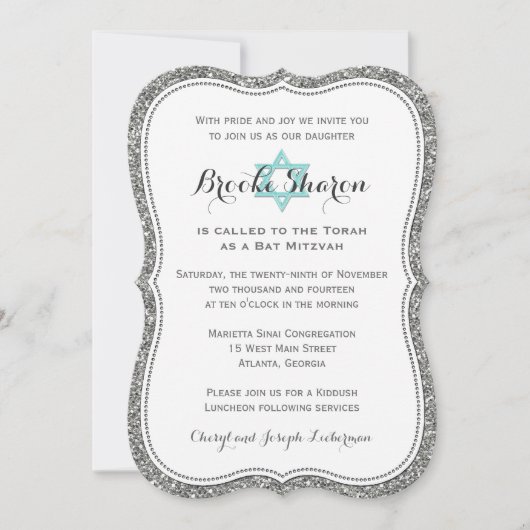 Invitation Bat mitzvah| parties scintillant d'arge (Devant)