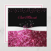 Invitation Bat mitzvah Parties scintillant rose Satin blanc (Devant / Derrière)