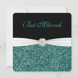 Invitation Bat mitzvah, Parties scintillant Turquoise, Invita