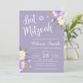 Invitation Bat mitzvah Pastel Purple Floral Blanc Script (Debout devant)