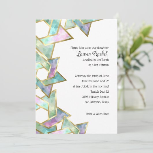 Invitation Bat mitzvah Pastel Star de David (Debout devant)
