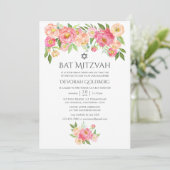 Invitation Bat mitzvah Pastel Watercolor Peonies (Debout devant)