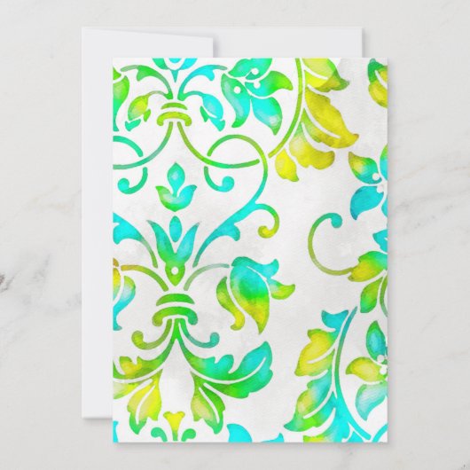 Invitation Bat mitzvah Peint Damas Turquoise Jaune (Dos)