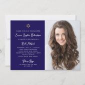 Invitation Bat mitzvah photo bleu blanc doux et simple (Devant)