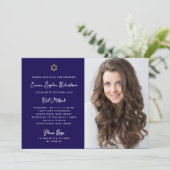 Invitation Bat mitzvah photo bleu blanc doux et simple (Debout devant)