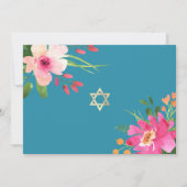 Invitation Bat mitzvah photo bleu floral Aquarelle Script (Dos)