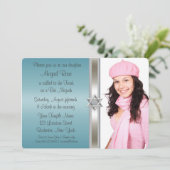 Invitation Bat mitzvah photo bleu turquoise (Debout devant)