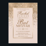 Invitation Bat mitzvah photo Fille Parties scintillant en or<br><div class="desc">Cette invitation à la photo Bat mitzvah est inspirée de la palette de couleurs moderne et tendance, imprégnée d'une structure design chic et glamour. C'est élégant et joli imprimé affiche fausse parties scintillant or brillant imprimé ombragé confetti à dégradé sombre avec une bordure or pour encadrer le texte, sur le...</div>