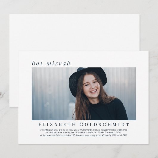 Invitation Bat mitzvah| Photo moderne simple et élégante (Devant / Derrière)