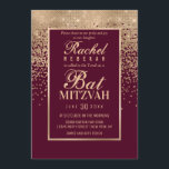 Invitation Bat mitzvah photo Red Rose Gold Parties scintillan<br><div class="desc">Cette invitation à la photo Bat mitzvah est inspirée de la palette de couleurs moderne et tendance, imprégnée d'une structure design chic et glamour. C'est élégant et joli imprimé affiche fausse parties scintillant dorée brillante fausse impression ombragée confetti avec une bordure dorée pour encadrer le texte, au-dessus d'un simple arrière...</div>
