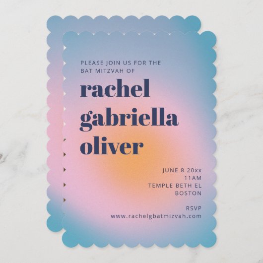 Invitation Bat mitzvah photo super Blue Gradient Retro (Devant / Derrière)