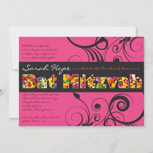 Invitation Bat mitzvah PINK CANDY (Devant)
