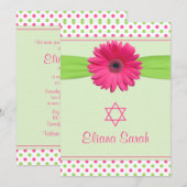 Invitation Bat mitzvah Pink Green Polka Dot Gerber (Devant / Derrière)