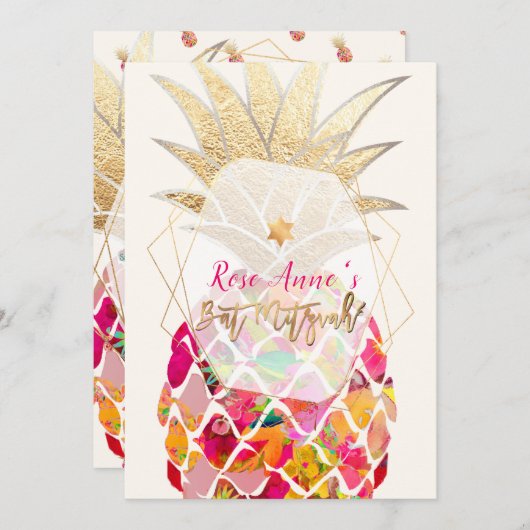 Invitation Bat mitzvah PixDezines Ananas (Devant / Derrière)