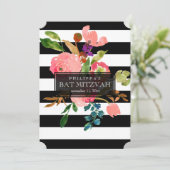 Invitation bat mitzvah PixDezines aquarelle/florale/rayure (Debout devant)