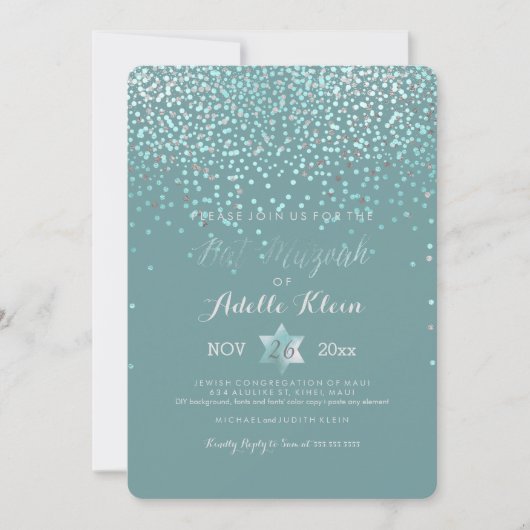 Invitation Bat mitzvah PixDezines/Confetti Bleu (Devant)