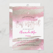 Invitation Bat mitzvah PixDezines Glam brossé rose+Platine (Devant / Derrière)