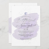 Invitation Bat mitzvah PixDezines Purple Watercolor (Devant / Derrière)