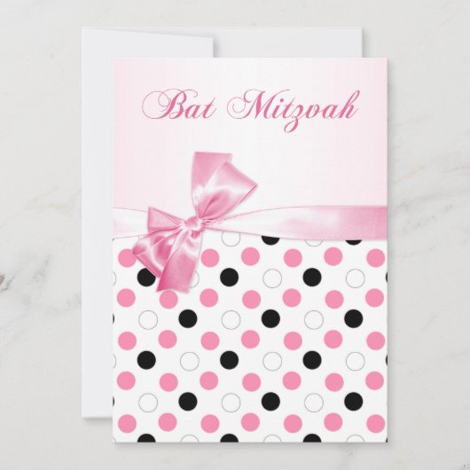 Invitation Bat mitzvah pois noir, rose et blanc (Devant)