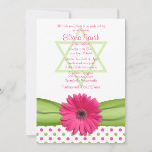 Invitation Bat mitzvah Pois rose et verte
