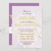 Invitation Bat mitzvah Poppies pourpres Gold Star de David (Devant / Derrière)