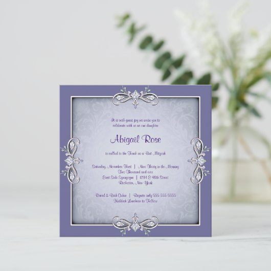 Invitation Bat mitzvah pourpre Damask (Debout devant)