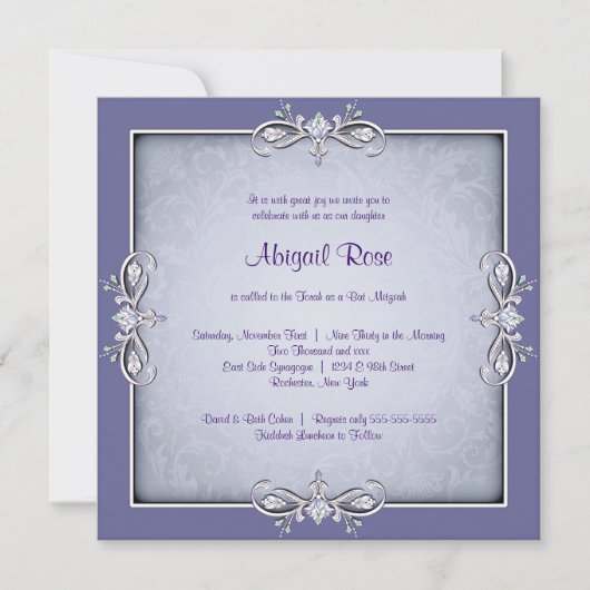 Invitation Bat mitzvah pourpre Damask (Devant)