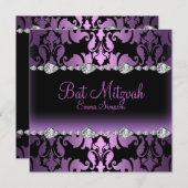 Invitation Bat mitzvah pourpre Damask & Diamond (Devant / Derrière)