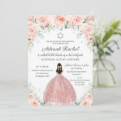 Invitation Bat mitzvah Princess Blush Floral Roses Argent (Debout devant)