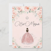 Invitation Bat mitzvah Princess Blush Floral Roses Argent (Dos)