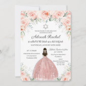 Invitation Bat mitzvah Princess Blush Floral Roses Argent (Devant)