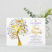 Invitation Bat mitzvah Purple Gold Foil Arbre de vie moderne (Debout devant)