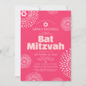 Invitation Bat mitzvah QR Code rose Photo Starburst Pop Retro (Devant)