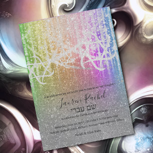 Invitation Bat mitzvah Rainbow Extra Sparkly