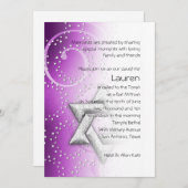 Invitation Bat mitzvah Raspberry Shimmer Star de David (Devant / Derrière)