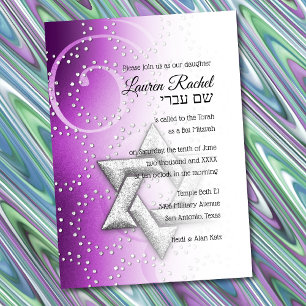Invitation Bat mitzvah Raspberry Shimmer Star de David