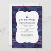 Invitation Bat mitzvah rayé à feuille de faux (Devant)