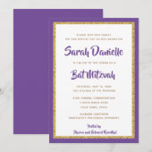 Invitation Bat mitzvah Rectangle de Parties scintillant viole (Devant / Derrière)