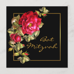 Invitation Bat mitzvah Red Rose