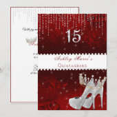 Invitation Bat mitzvah Red Satin Princess Crown Diamonds Invi (Devant / Derrière)