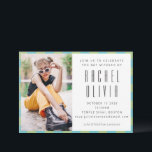 Invitation Bat mitzvah Retro Blue Green Checkerboard Photo<br><div class="desc">Célébrez cette étape importante avec une invitation Bat mitzvah audacieuse et moderne qui marie parfaitement style et tradition. Ce design accrocheur présente une disposition verticale de nom à la mode associée à une typographie sans-serif élégante, une bordure en damier pastel vert menthe et bleu ciel et une grande zone photo...</div>