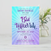 Invitation Bat Mitzvah Rétro Bohème Dégradé Bleu Violet Gras (Debout devant)
