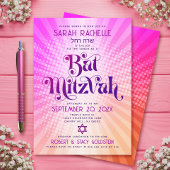 Invitation Bat mitzvah Retro Boho rose orange dégradé gras