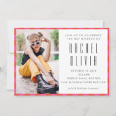 Invitation Bat mitzvah Retro Pink Red Checkerboard Photo (Devant)