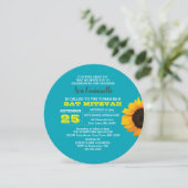 Invitation Bat mitzvah ronde Sunflower Aqua (Debout devant)